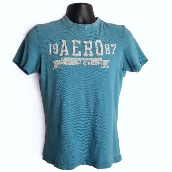 Aeropostale Graphic T-Shirt Size S Blue Embroidered Y2K Nostalgiacore Mallcore - Picture 1 of 7